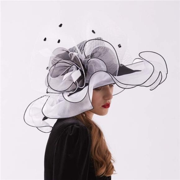 Accessories - Women Organza Hat, Fascinator Hat Black White